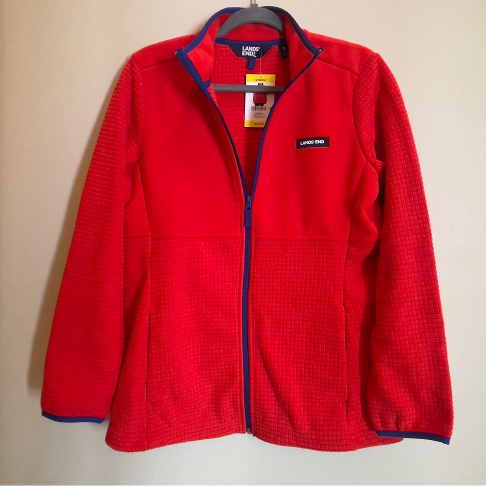 Lands' End Ladies Fleece Jacket, Orange, Sz Medium